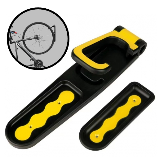 Suport de perete pentru bicicleta, Zola, suspendabil, potrivit pentru toate tipurile de bicicleta, 35x7.7 cm, negru/galben Suport de perete pentru bicicleta, Zola, suspendabil, potrivit pentru toate tipurile de bicicleta, 35x7.7 cm, negru/galben